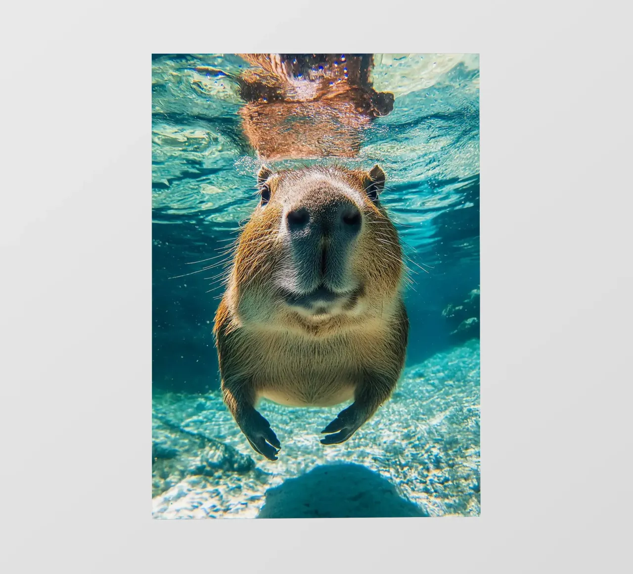 capybara underwater swimming pvc cover by James Isaac Jackson