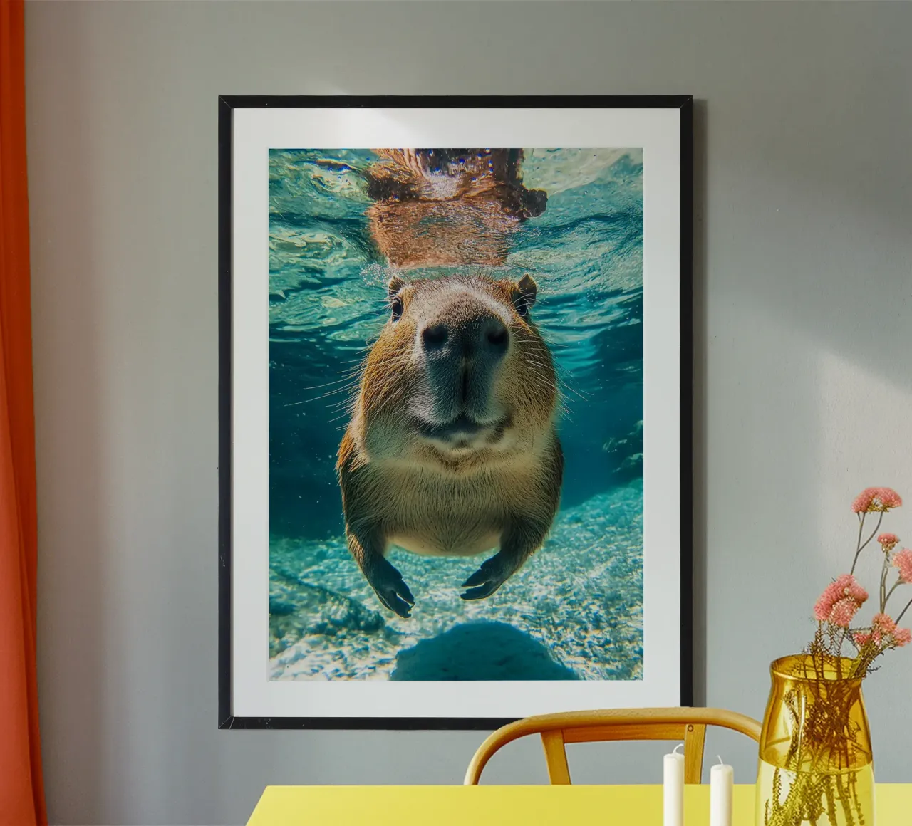 capybara underwater swimming poster by James Isaac Jackson
