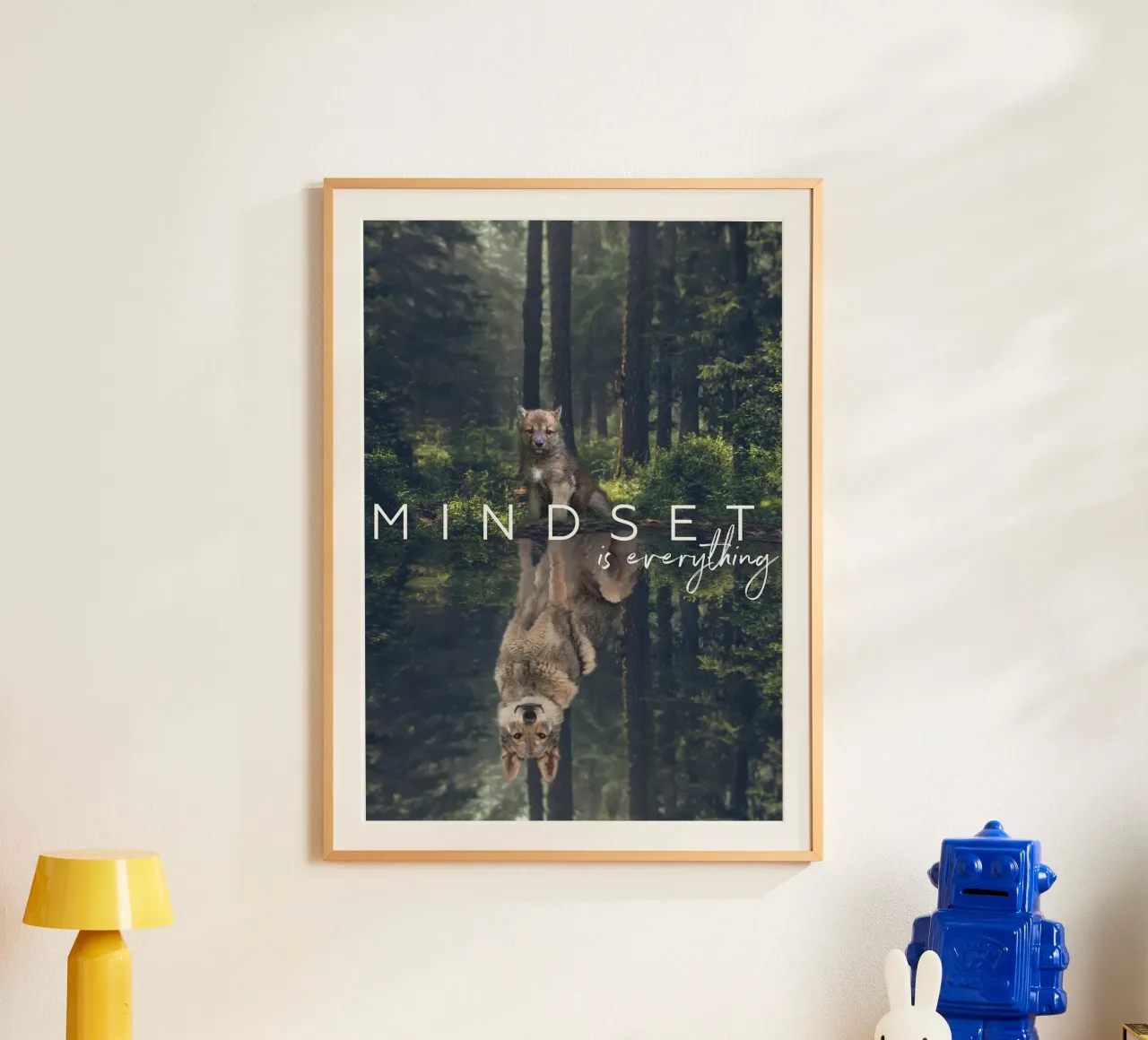 riflesso del lupo alberi della foresta poster con telaio in plastica da James Isaac Jackson
