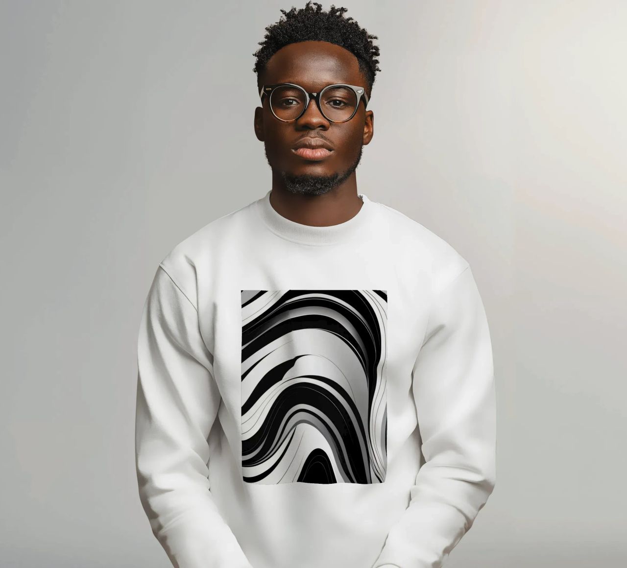 Swirling black and white abstract design with dynamic lines sweatshirt by DesignDoodle