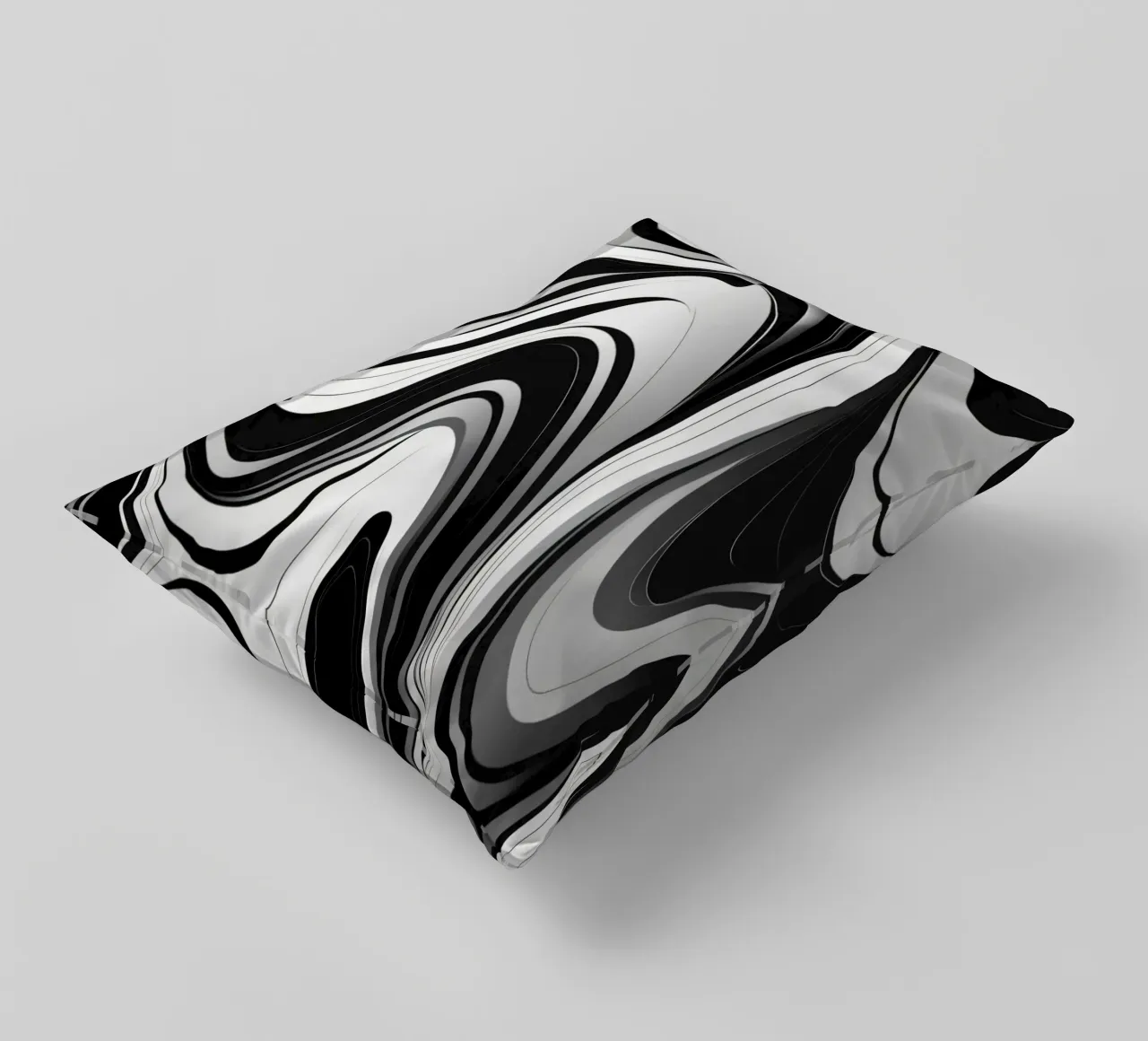 Swirling black and white abstract design with dynamic lines decorative cushion by DesignDoodle