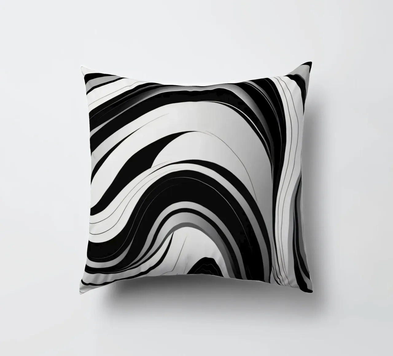 Swirling black and white abstract design with dynamic lines decorative cushion by DesignDoodle