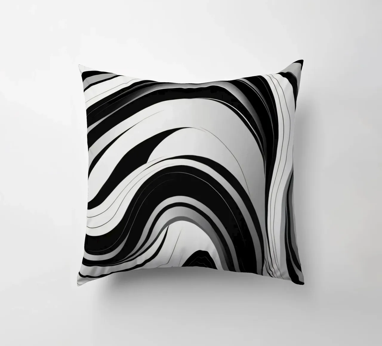 Swirling black and white abstract design with dynamic lines decorative cushion by DesignDoodle