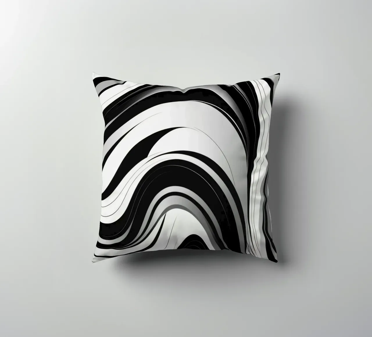 Swirling black and white abstract design with dynamic lines decorative cushion by DesignDoodle