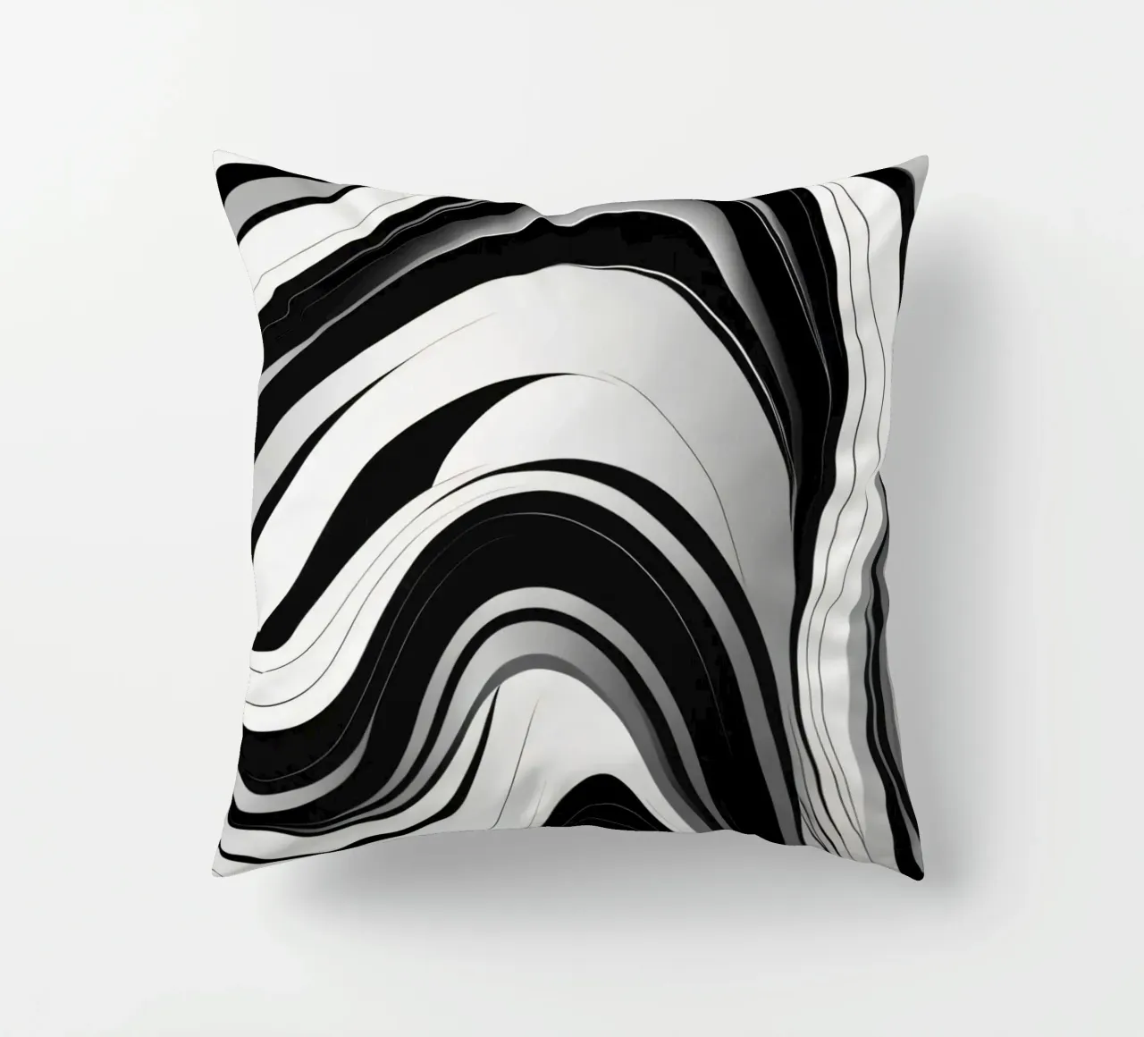 Swirling black and white abstract design with dynamic lines decorative cushion by DesignDoodle