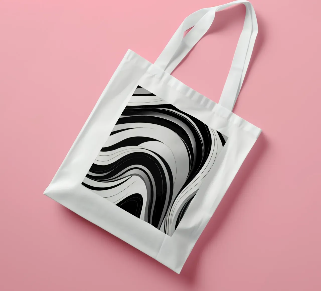 Swirling black and white abstract design with dynamic lines tote bag by DesignDoodle