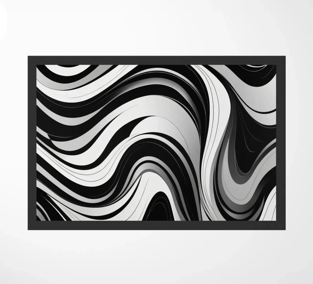 Swirling black and white abstract design with dynamic lines doormat by DesignDoodle