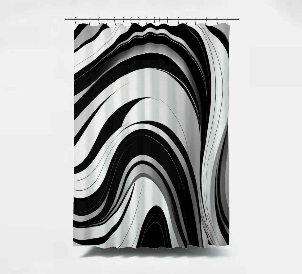Swirling black and white abstract design with dynamic lines shower curtain by DesignDoodle