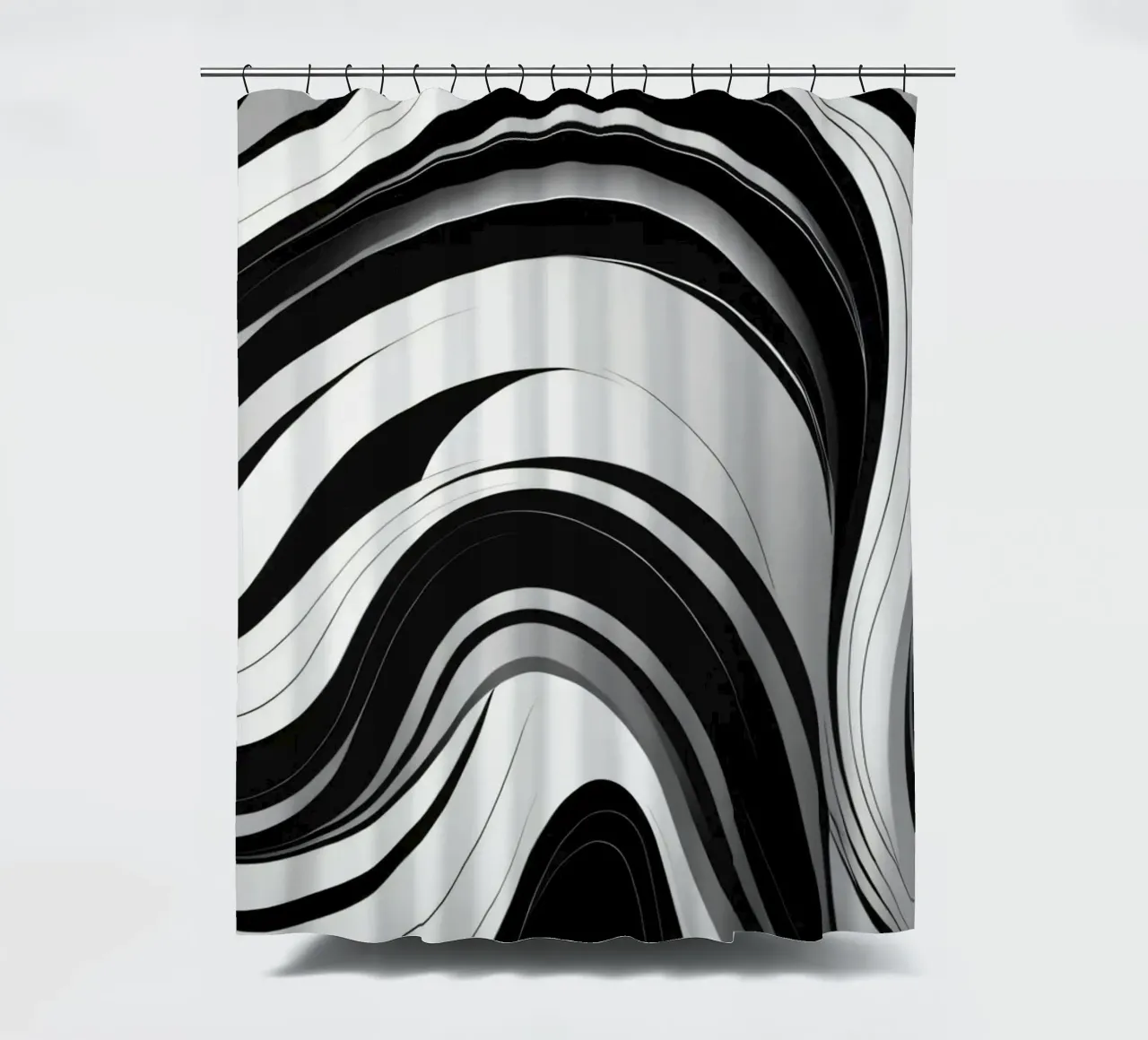 Swirling black and white abstract design with dynamic lines shower curtain by DesignDoodle