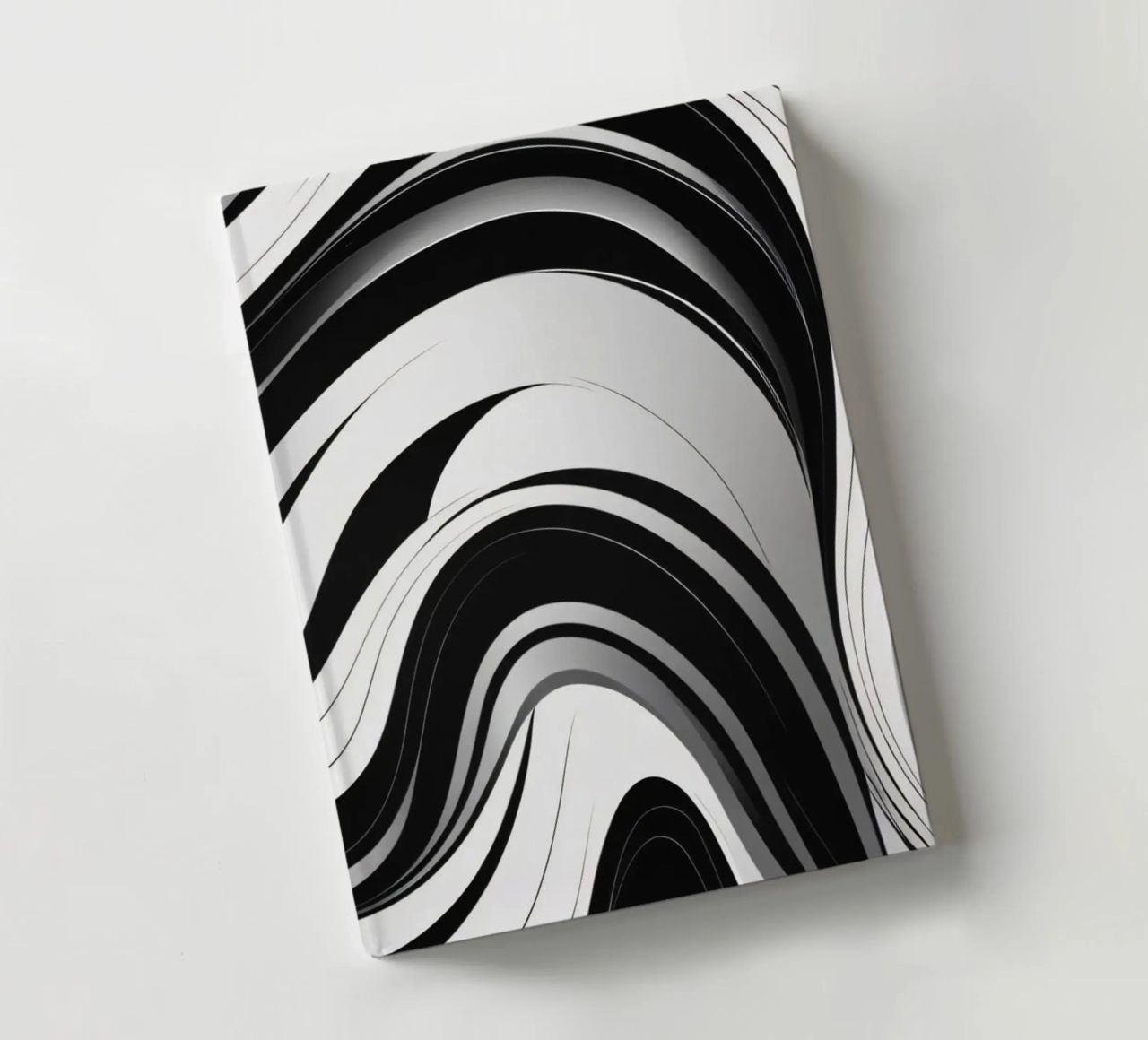Swirling black and white abstract design with dynamic lines notebook by DesignDoodle