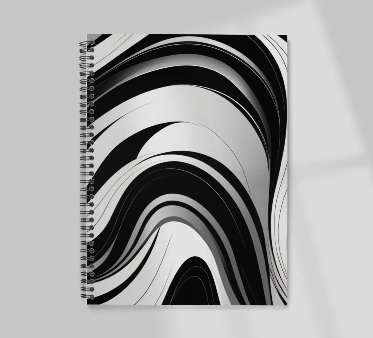 Swirling black and white abstract design with dynamic lines spiral notebook by DesignDoodle
