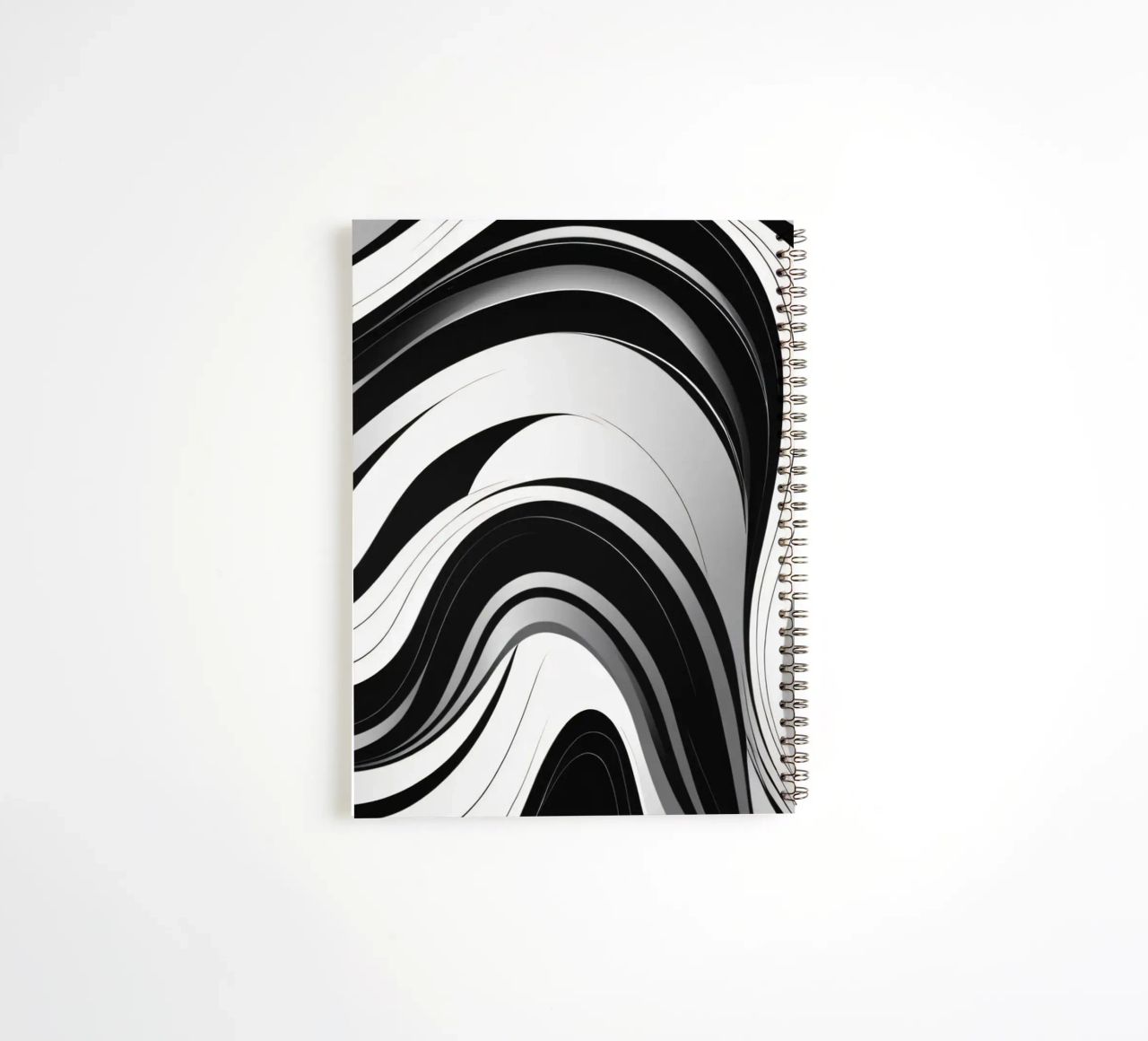 Swirling black and white abstract design with dynamic lines spiral notebook by DesignDoodle