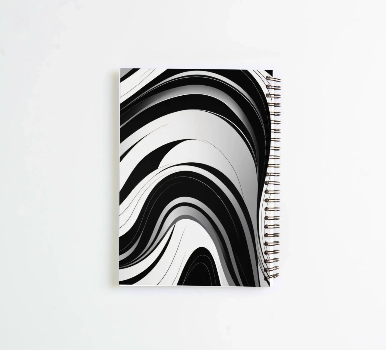 Swirling black and white abstract design with dynamic lines spiral notebook by DesignDoodle
