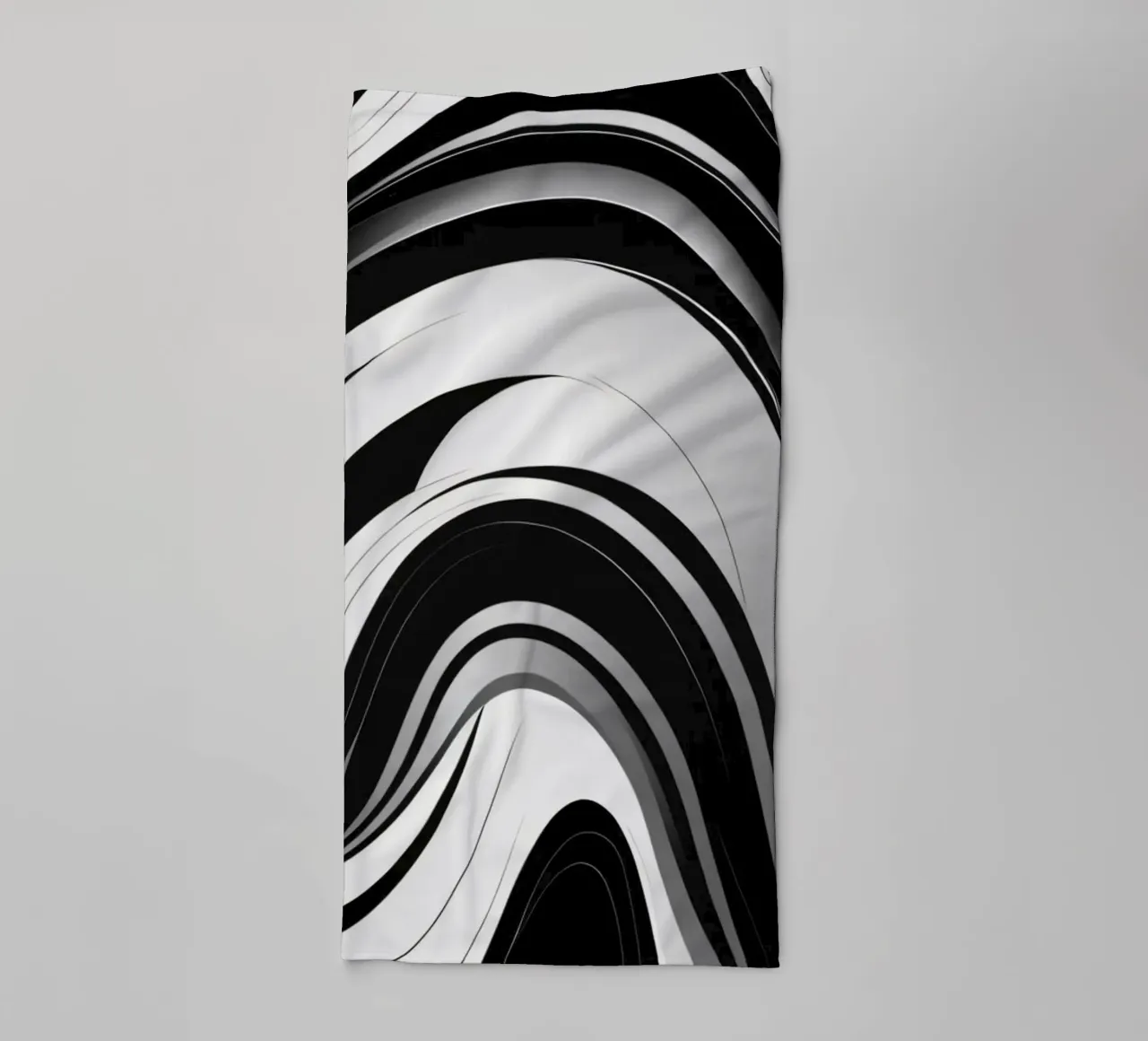 Swirling black and white abstract design with dynamic lines towel by DesignDoodle