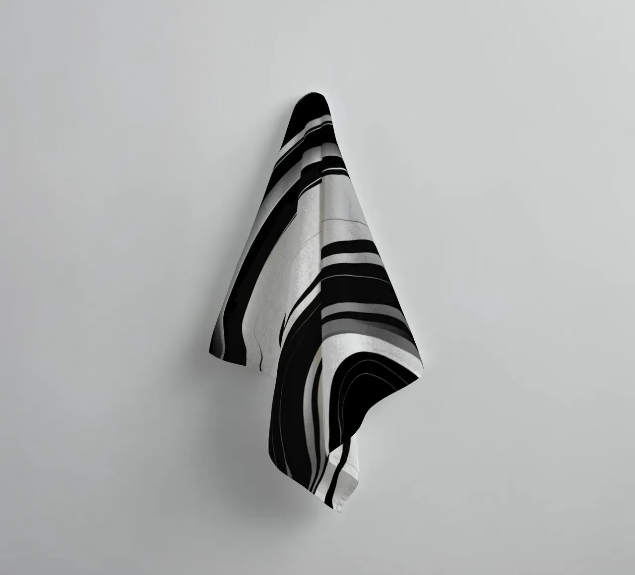 Swirling black and white abstract design with dynamic lines towel by DesignDoodle
