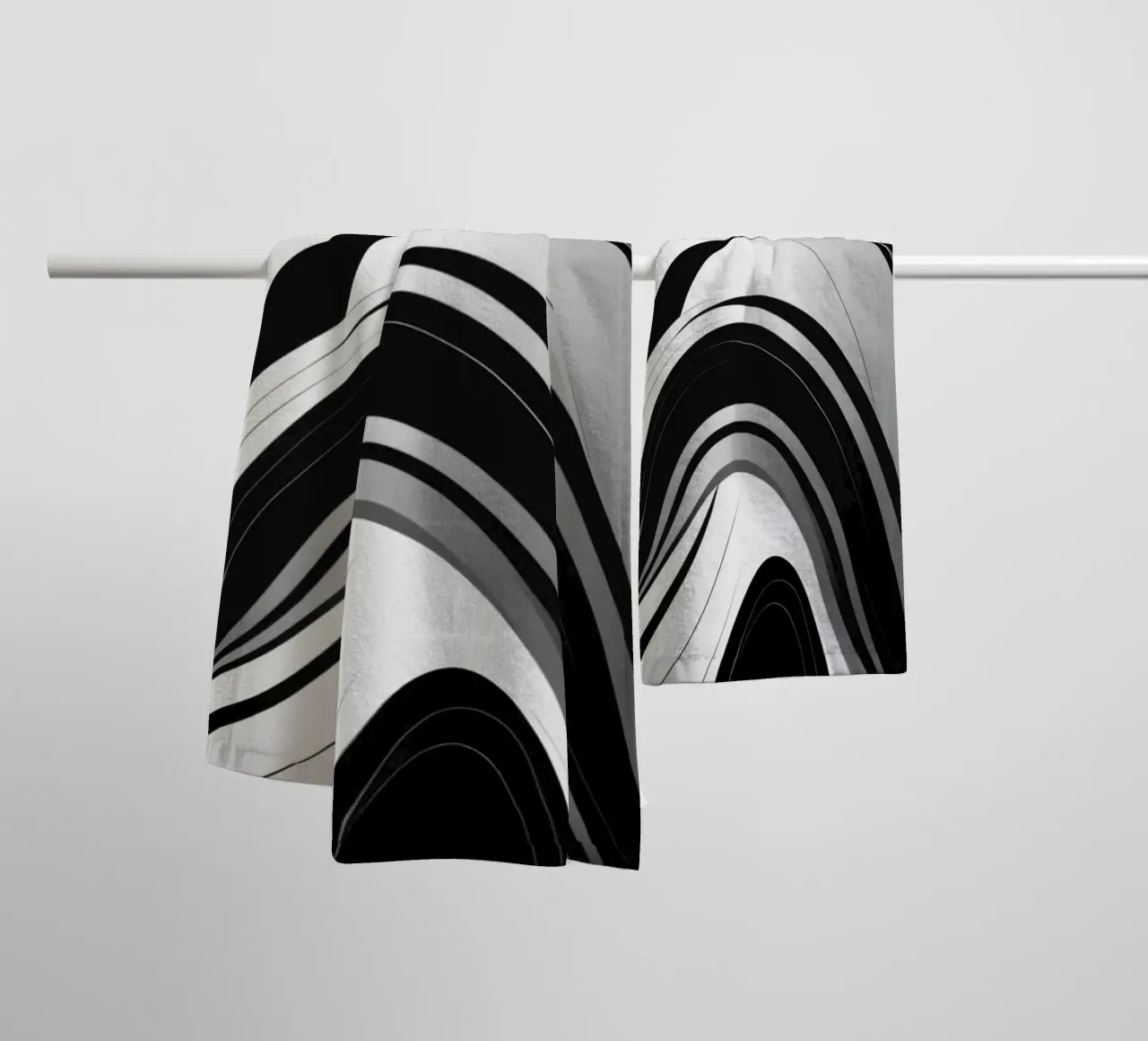 Swirling black and white abstract design with dynamic lines towel by DesignDoodle
