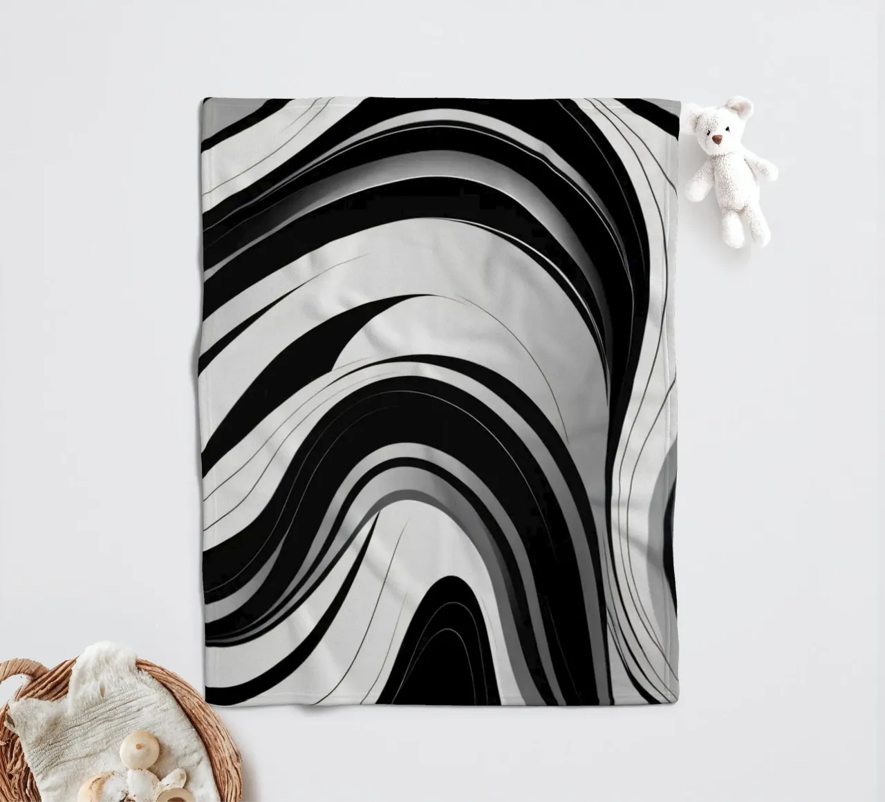 Vorticoso disegno astratto in bianco e nero con linee dinamiche coperta in pile da DesignDoodle