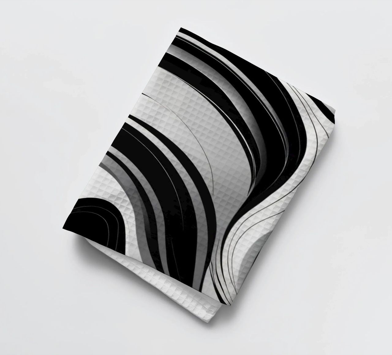 Swirling black and white abstract design with dynamic lines tea towel by DesignDoodle