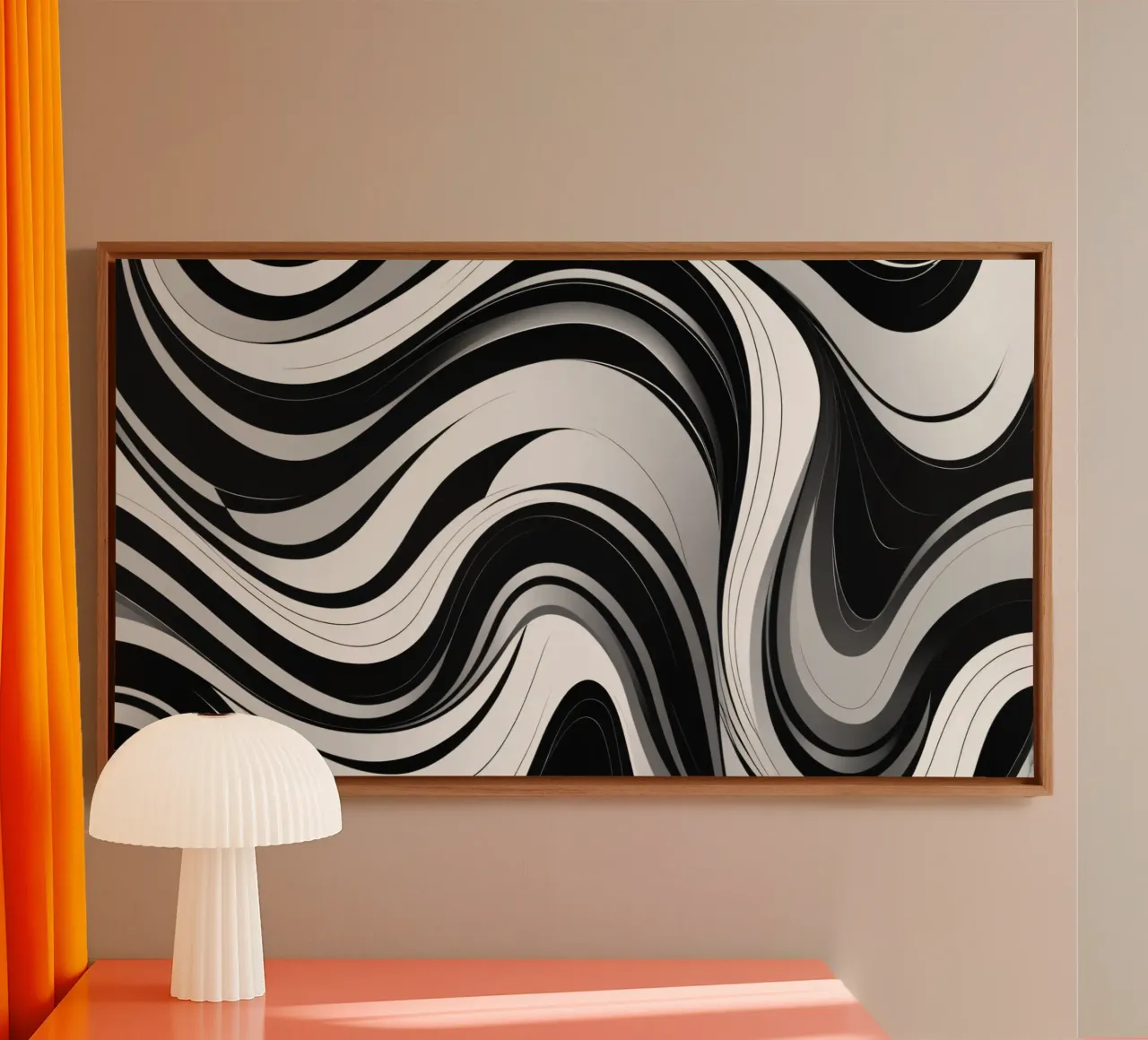 Swirling black and white abstract design with dynamic lines canvas by DesignDoodle