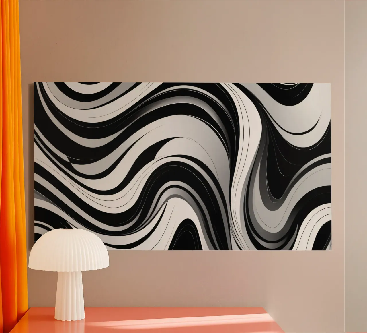 Dessin abstrait tourbillonnant en noir et blanc avec des lignes dynamiques toile de DesignDoodle