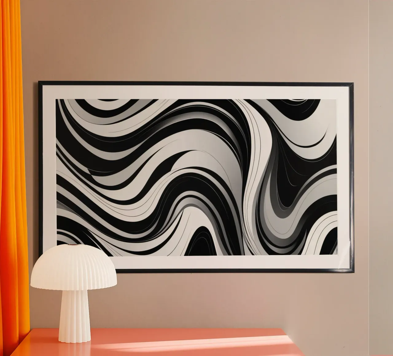 Dessin abstrait tourbillonnant en noir et blanc avec des lignes dynamiques hahnemühle de DesignDoodle