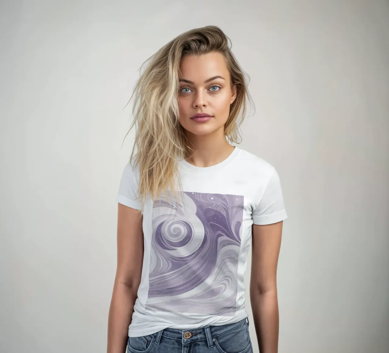 Swirling patterns in shades of purple create a calming room women's fitted t-shirt by DesignDoodle