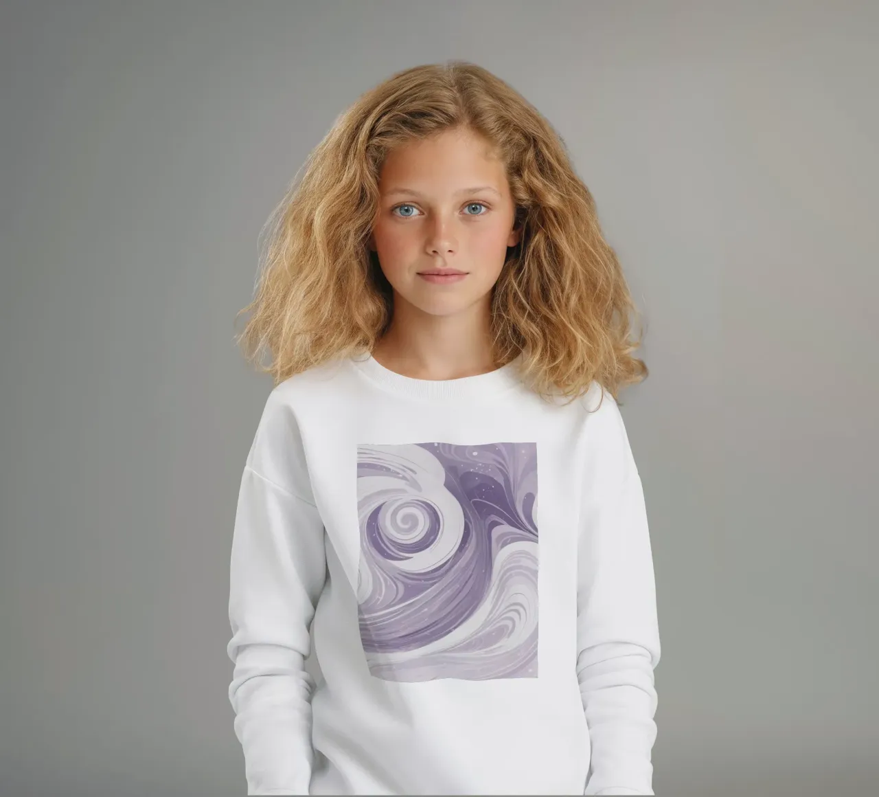 Swirling patterns in shades of purple create a calming room kids sweatshirt by DesignDoodle