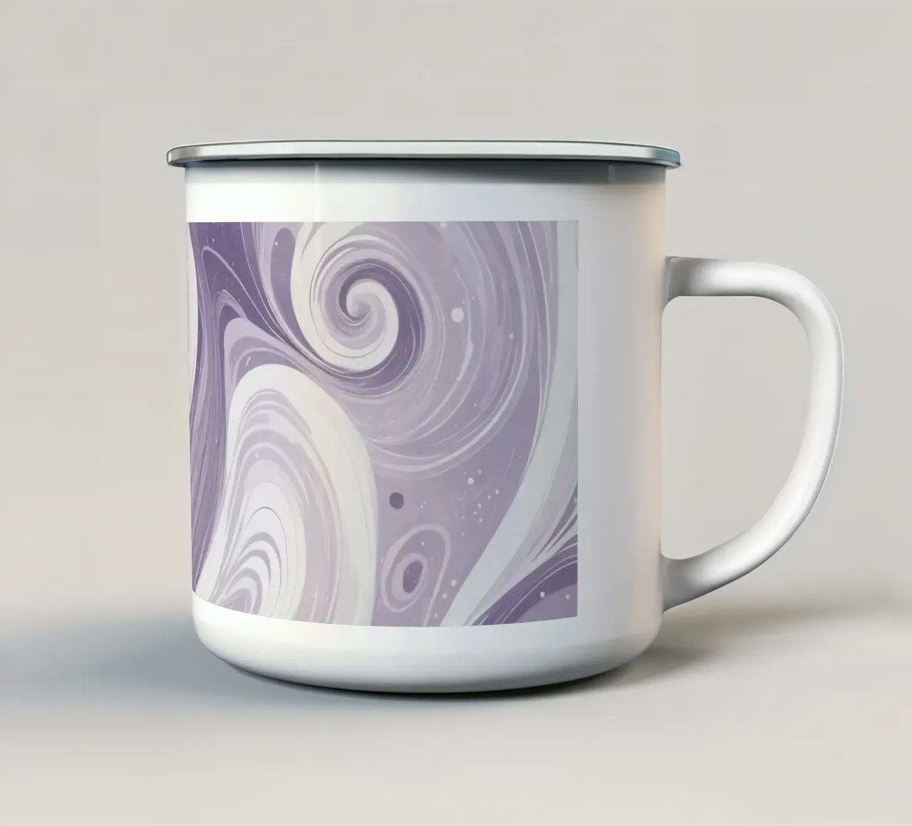 Swirling patterns in shades of purple create a calming room enamel mug by DesignDoodle