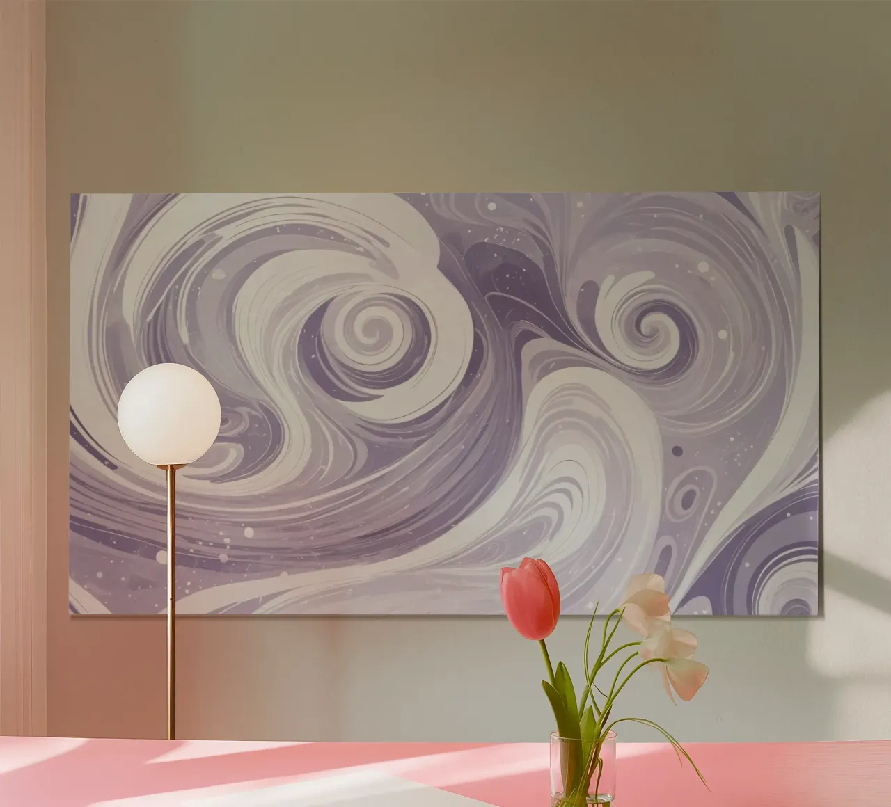 Swirling patterns in shades of purple create a calming room hahnemühle by DesignDoodle