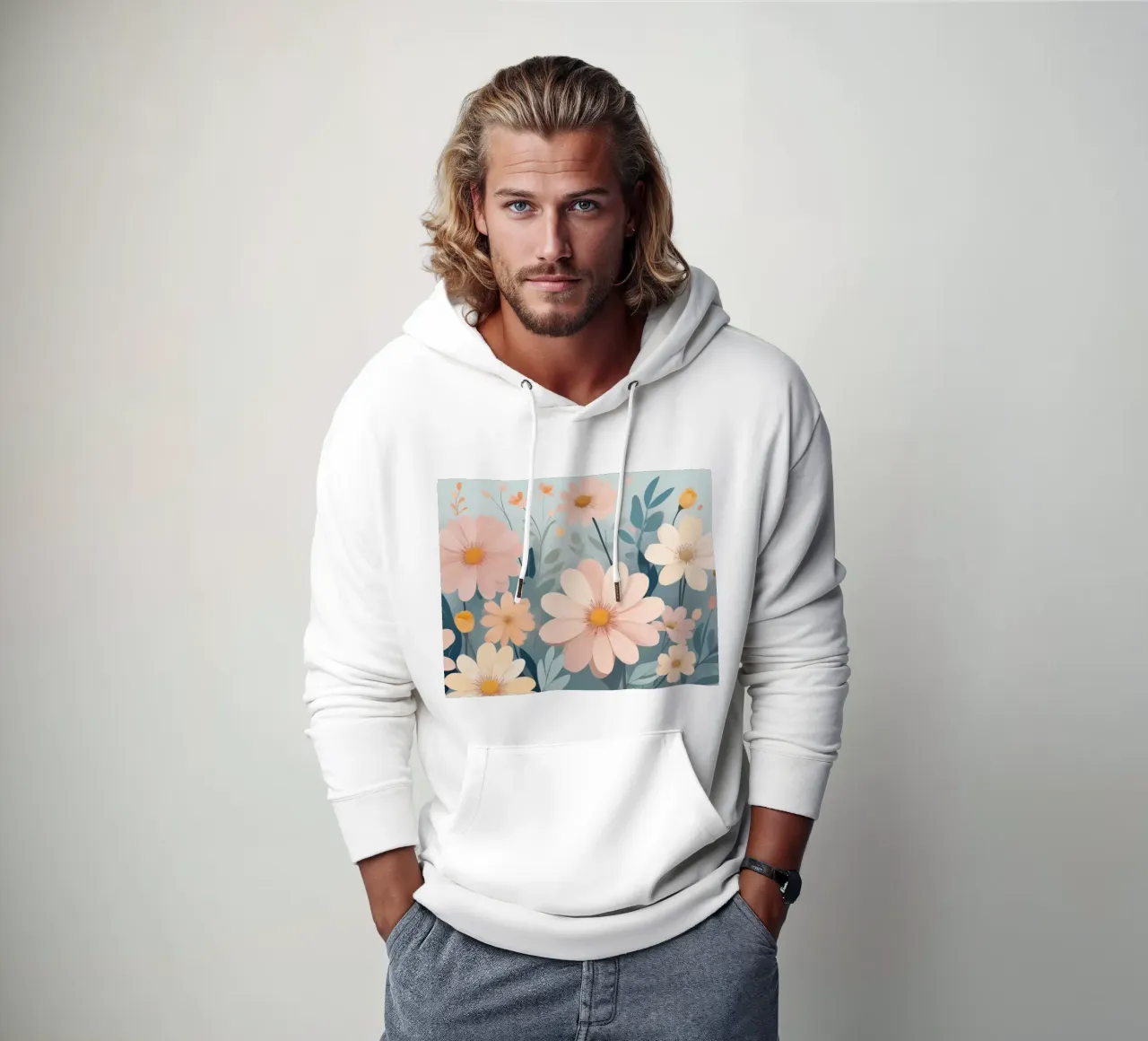 Illustrazione floreale colorata con vari fiori felpa con cappuccio da DesignDoodle