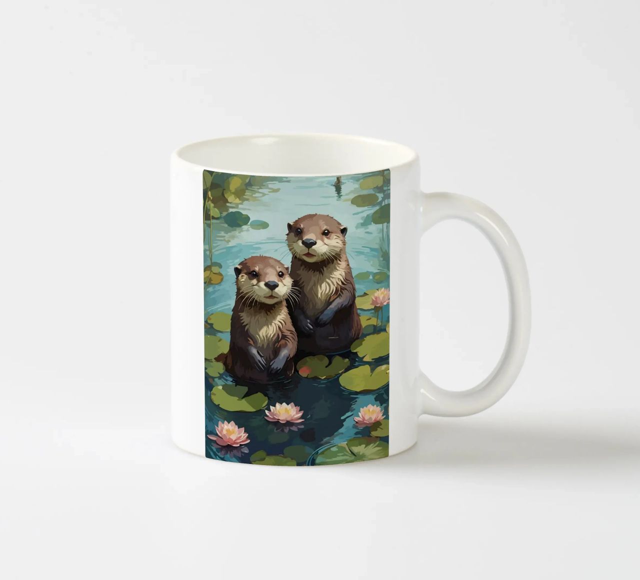stagno delle lontre ninfee fiori di loto tazza in ceramica da RJ Peterson-Animal