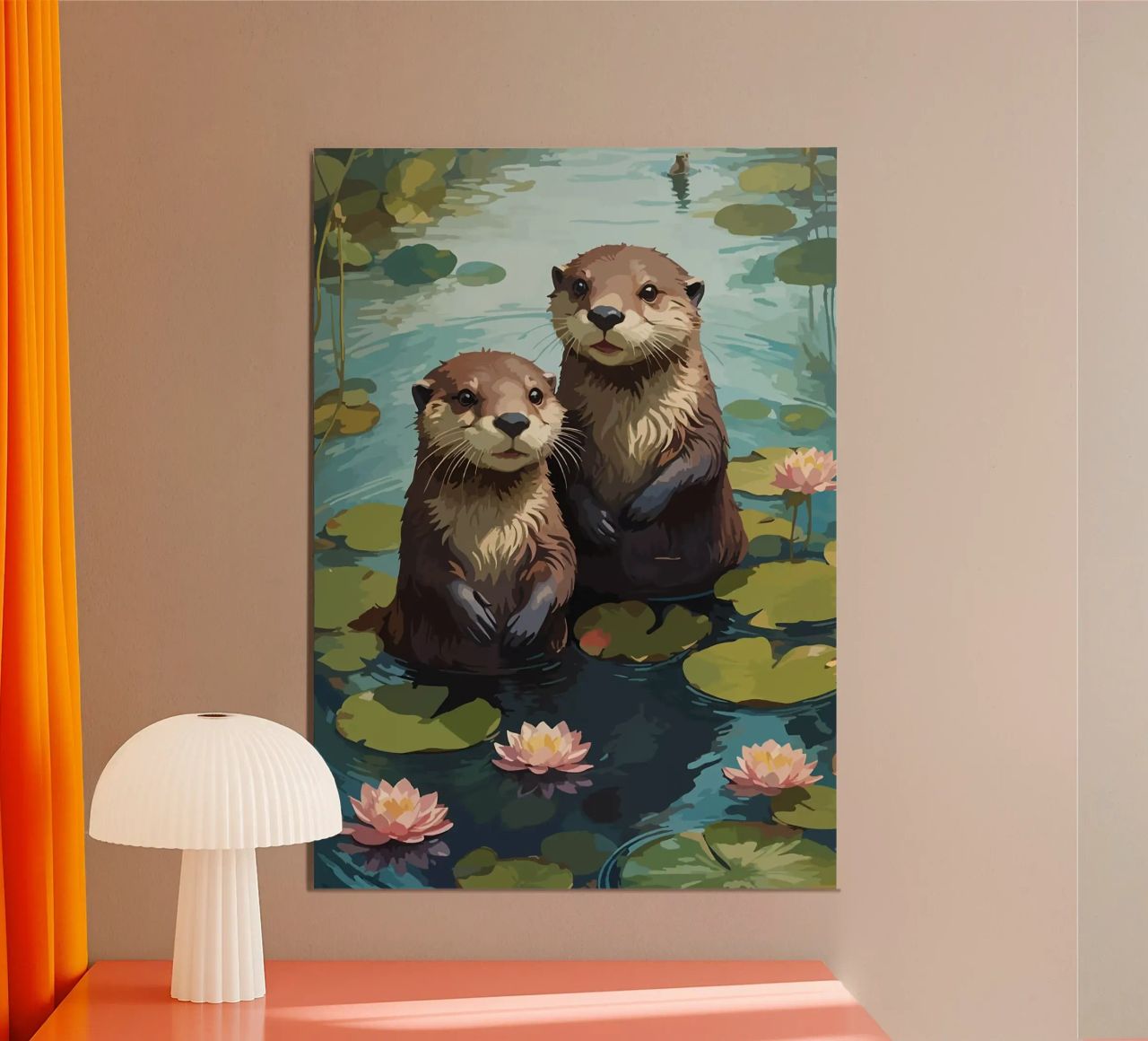 stagno delle lontre ninfee fiori di loto poster da RJ Peterson-Animal