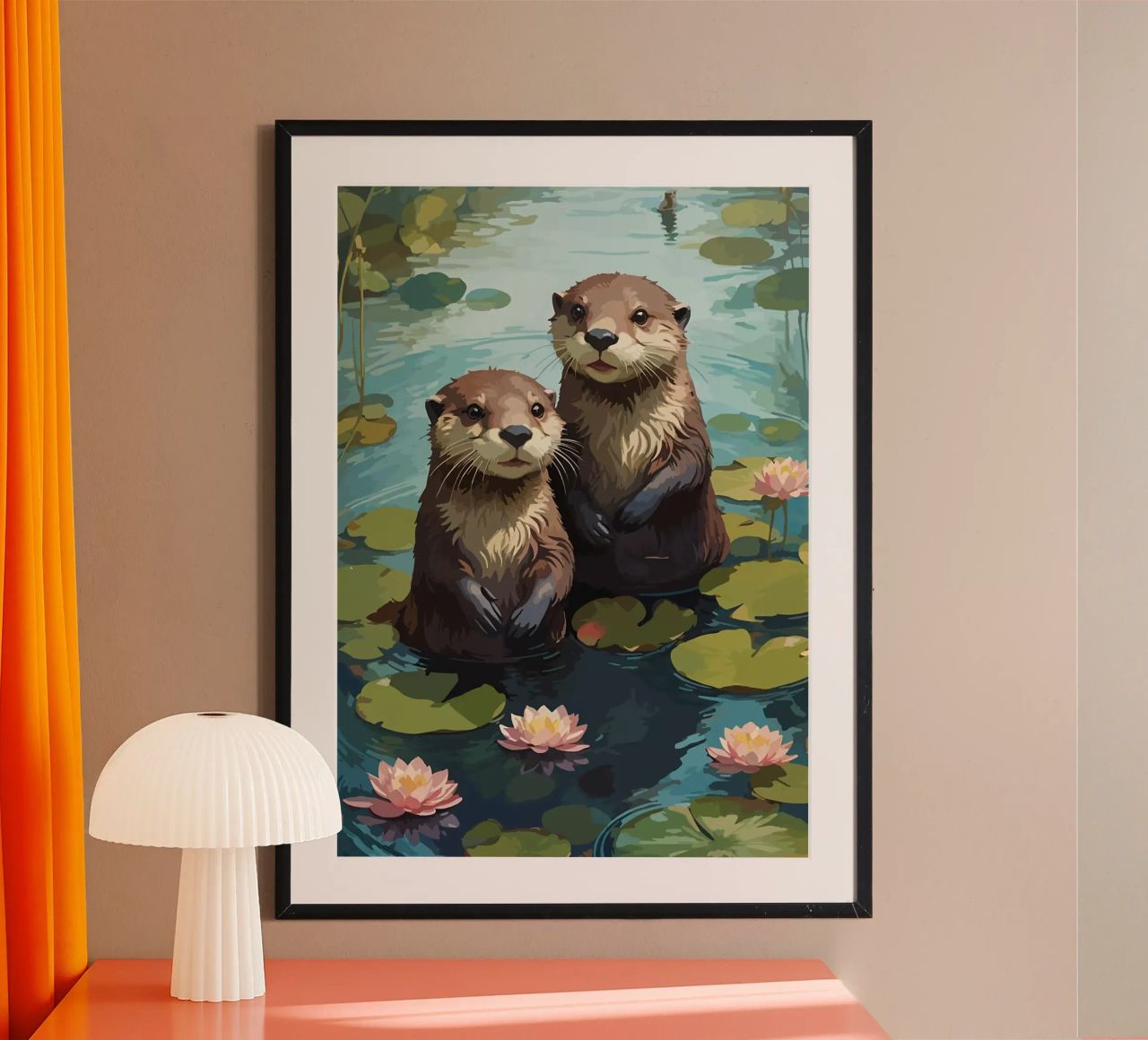 stagno delle lontre ninfee fiori di loto poster da RJ Peterson-Animal