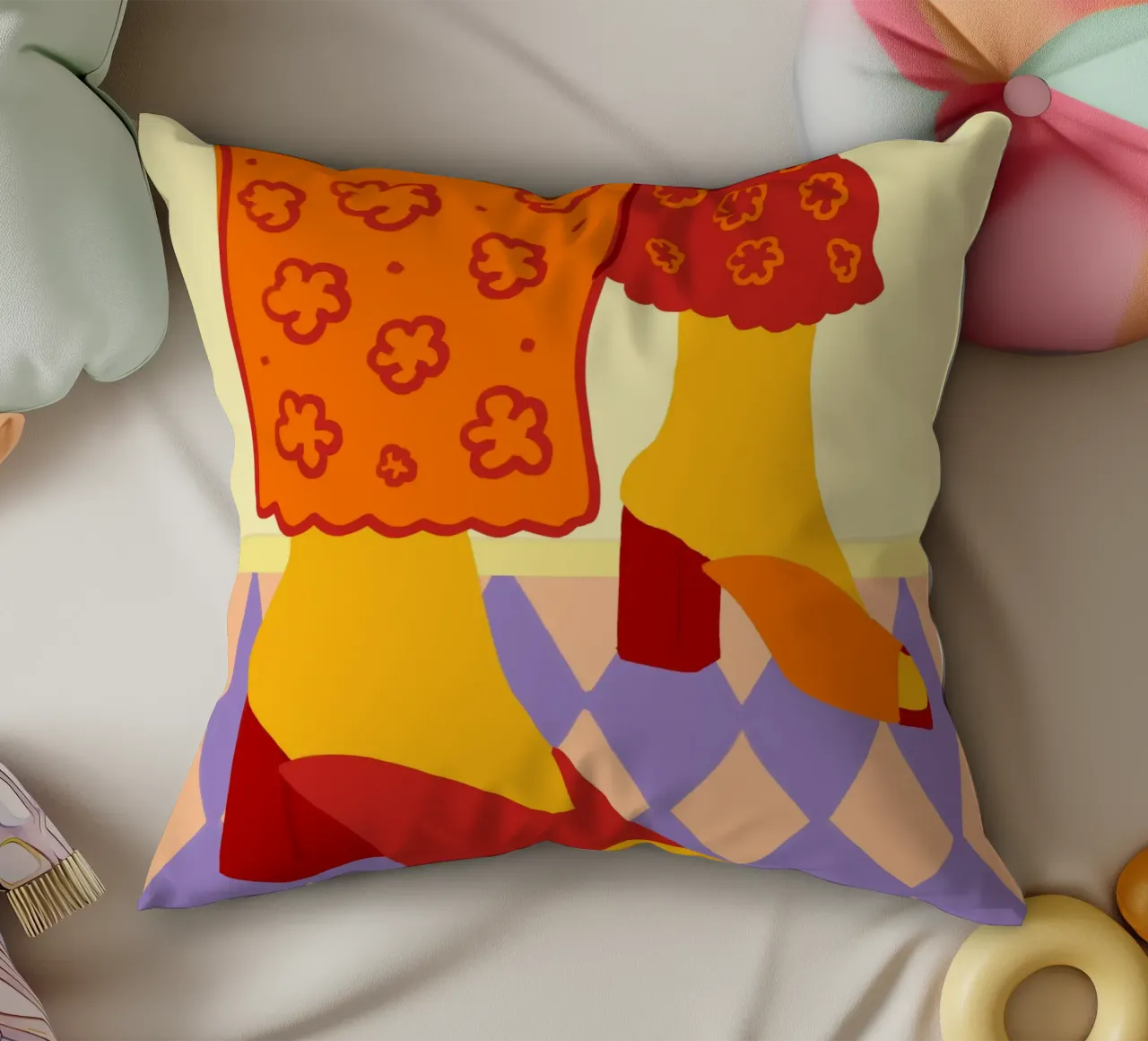 Dancing Across Checkered Dreams decorative cushion by Kintsugi99