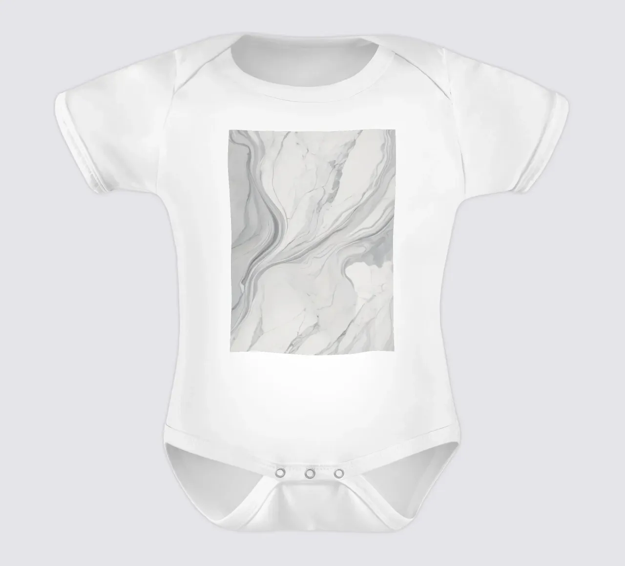 Elegant gray marble texture with swirling patterns and light short-sleeve baby romper by DesignDoodle