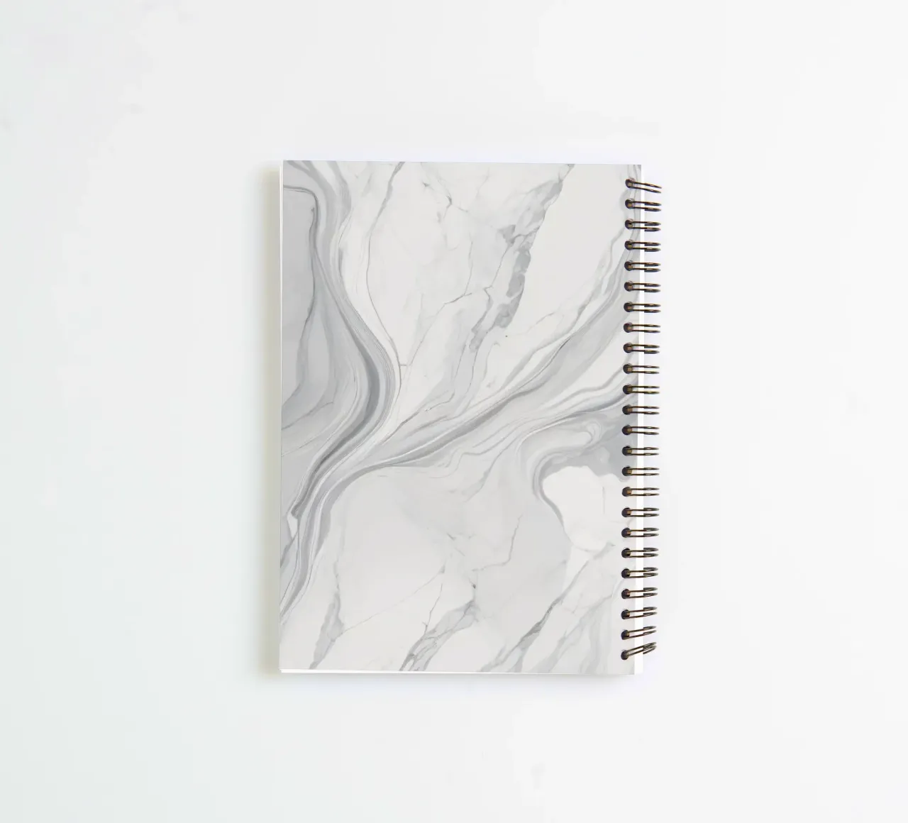 Elegant gray marble texture with swirling patterns and light spiral notebook by DesignDoodle