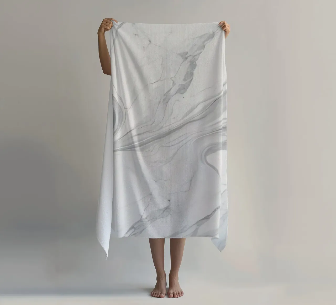 Elegant gray marble texture with swirling patterns and light beach towel by DesignDoodle