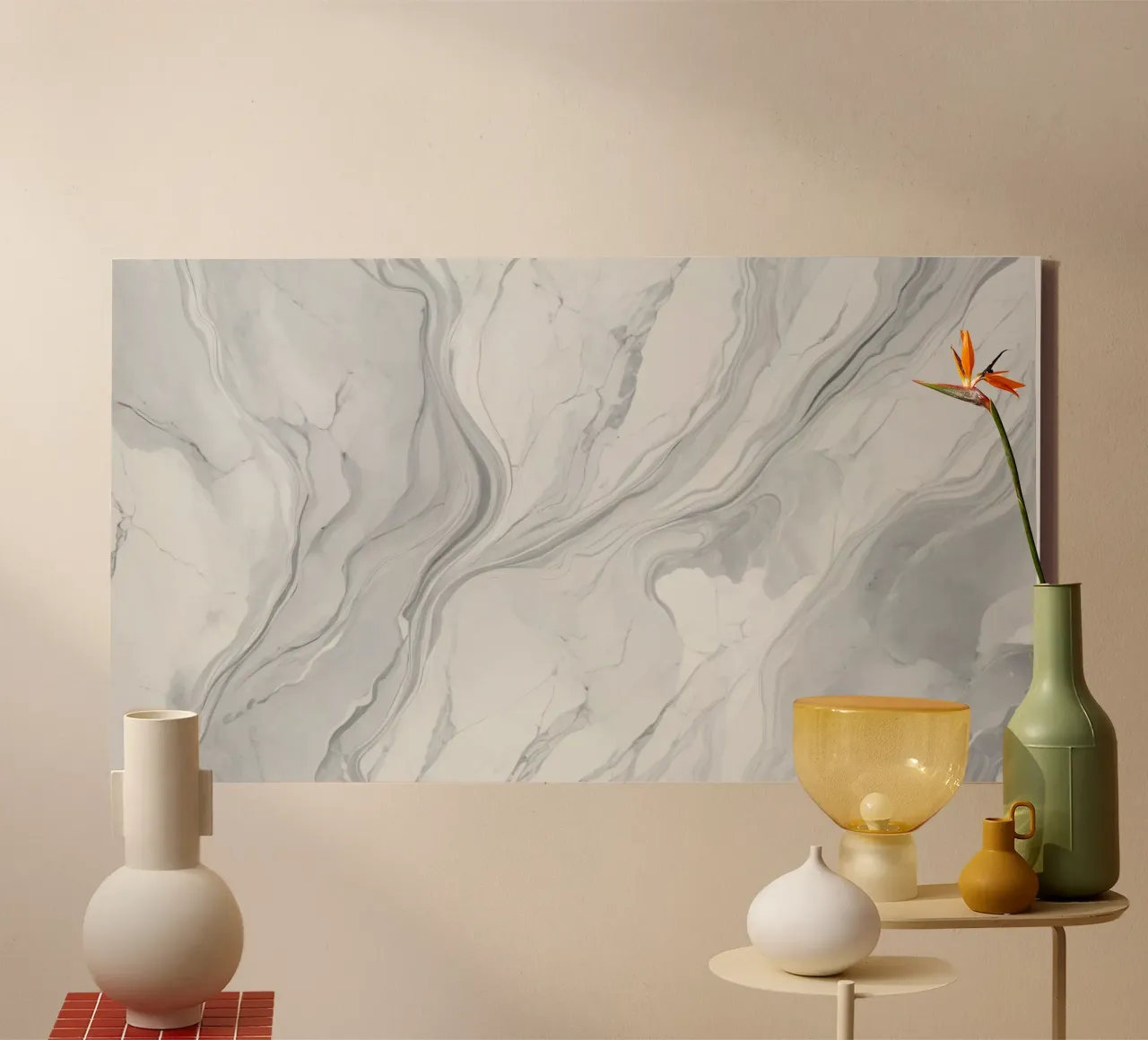 Elegant gray marble texture with swirling patterns and light canvas by DesignDoodle