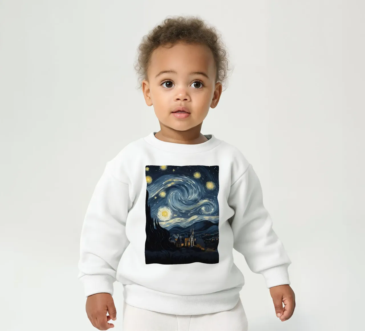 Ciel nocturne rempli d'étoiles tourbillonnantes au-dessus d'un village tranquille sweat pour bébé de DesignDoodle