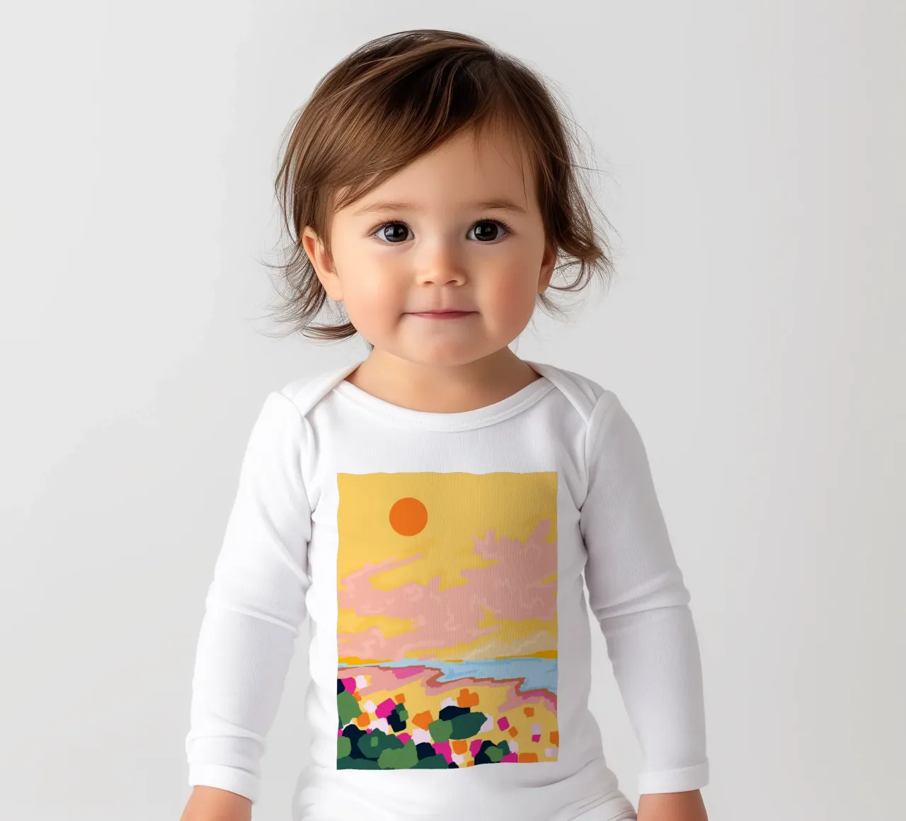Sun's Embrace long-sleeve baby romper by Kintsugi99