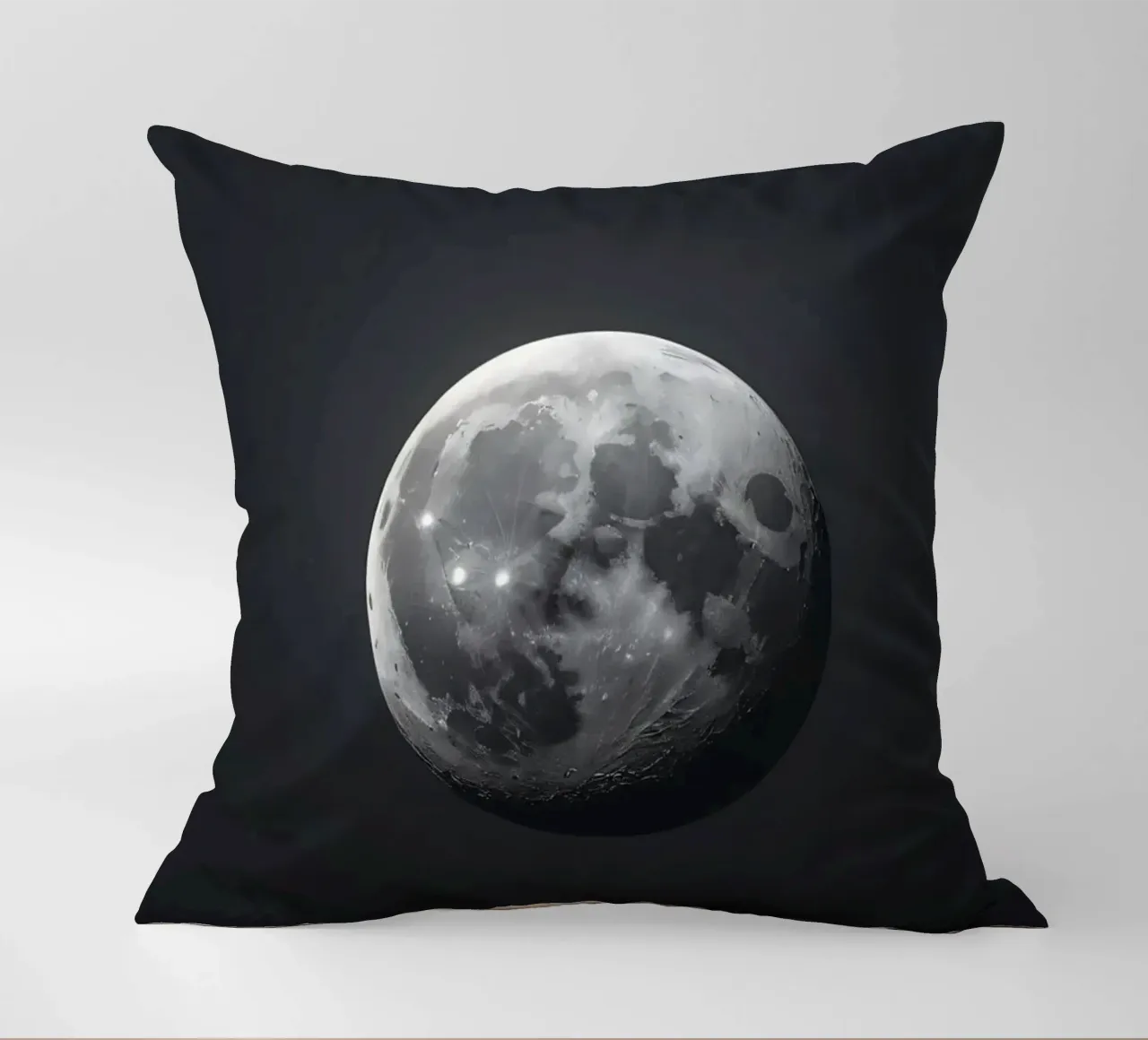 Full moon illuminated in a clear night sky showcasing lunar decorative cushion by DesignDoodle