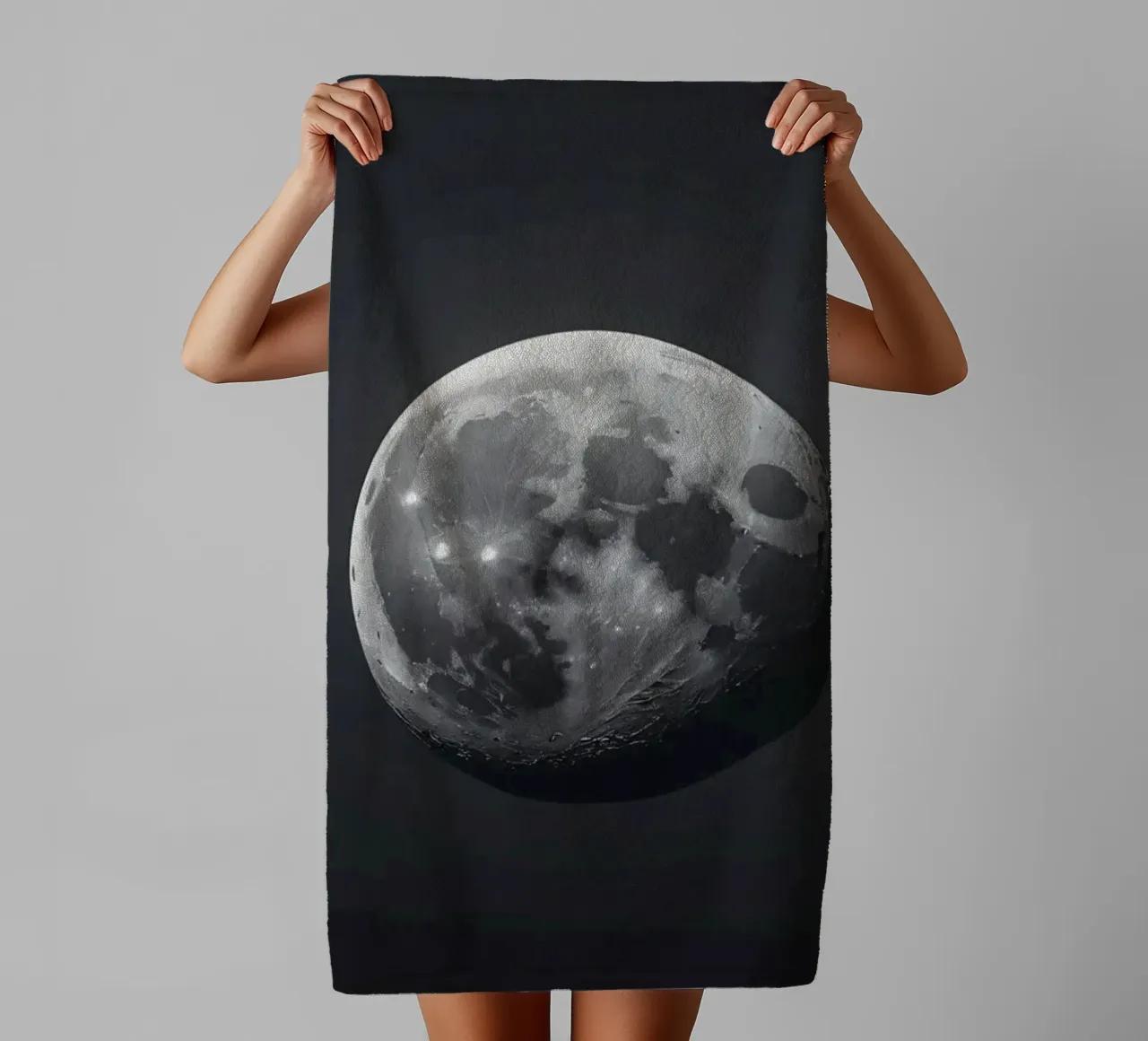 Full moon illuminated in a clear night sky showcasing lunar towel by DesignDoodle