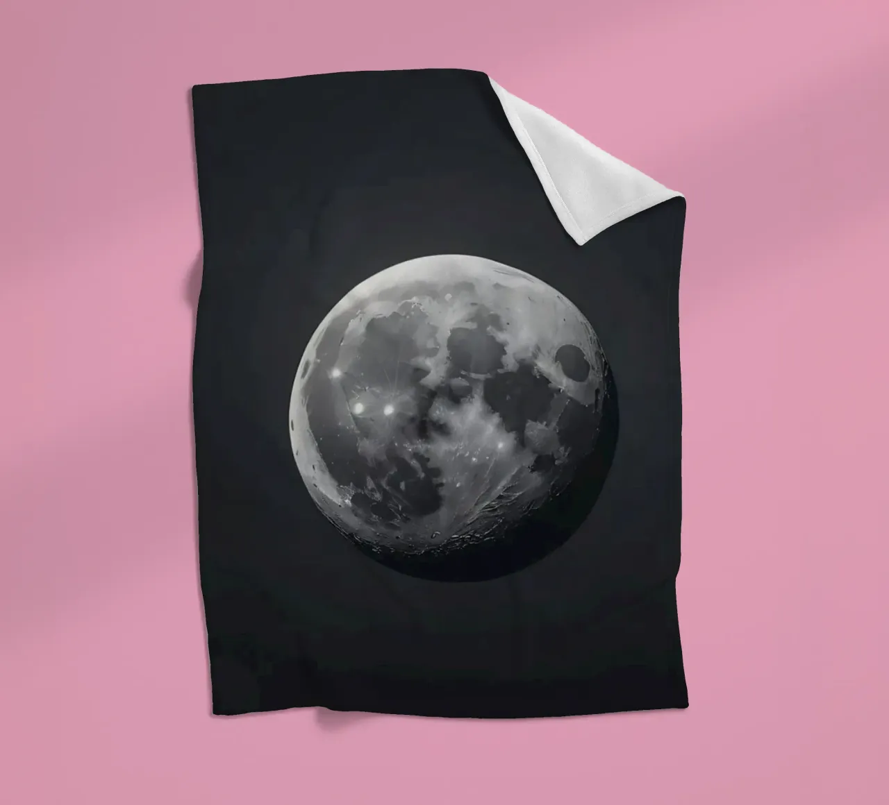 Full moon illuminated in a clear night sky showcasing lunar fleece blanket by DesignDoodle