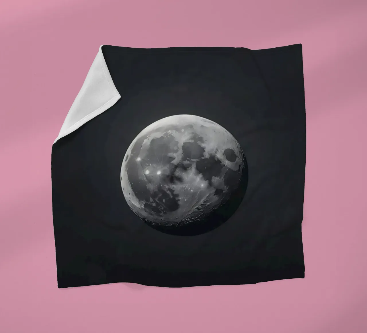 Full moon illuminated in a clear night sky showcasing lunar fleece blanket by DesignDoodle
