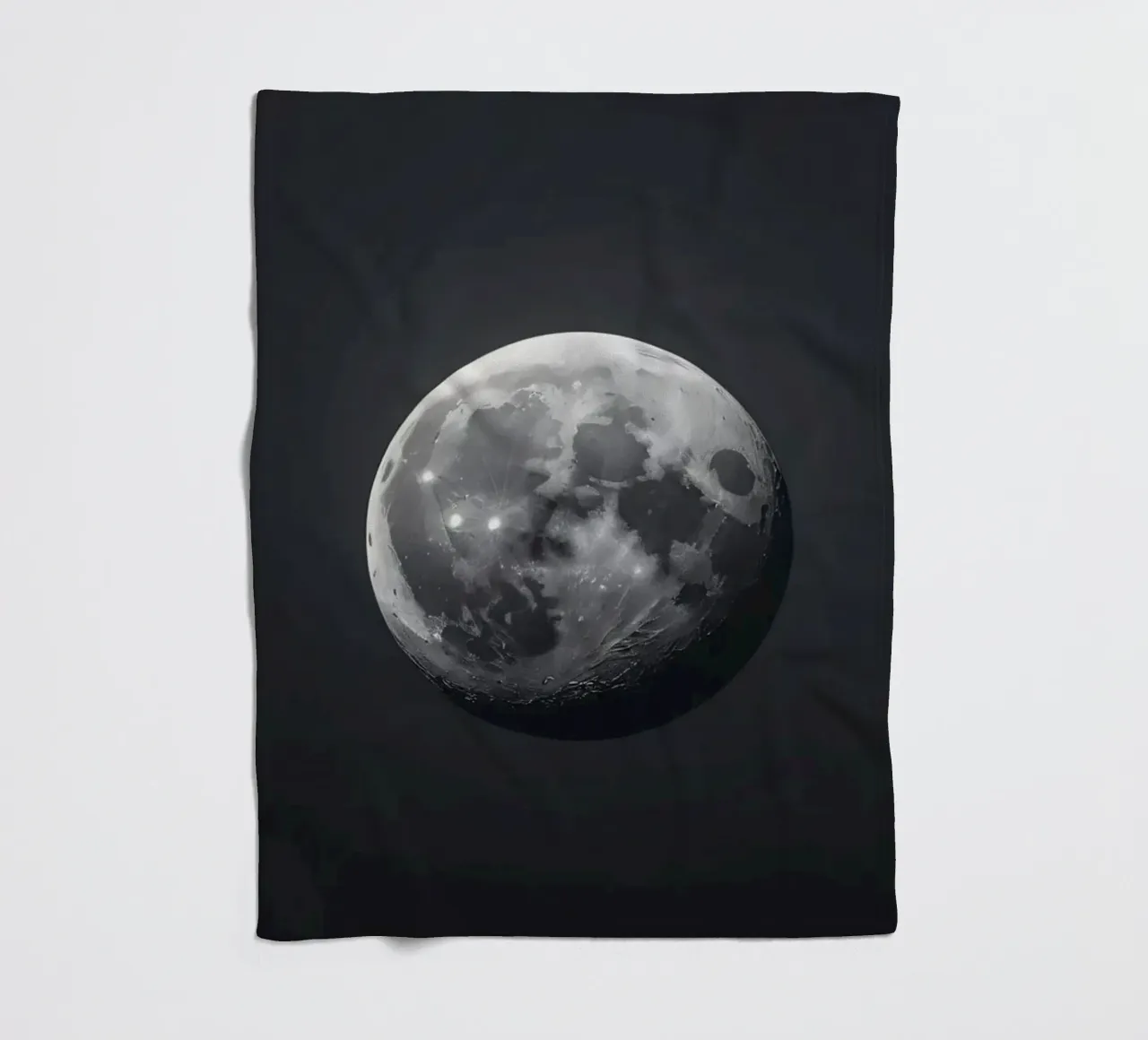 Full moon illuminated in a clear night sky showcasing lunar fleece blanket by DesignDoodle