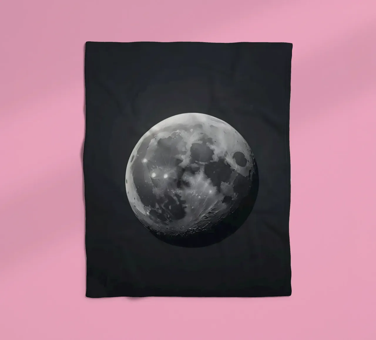 Full moon illuminated in a clear night sky showcasing lunar fleece blanket by DesignDoodle