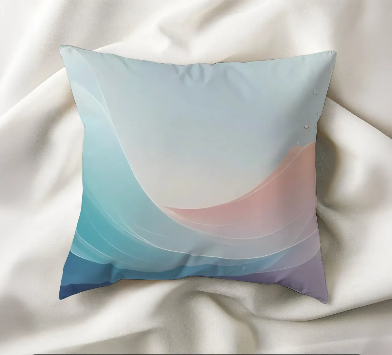 Soft pastel waves create an ethereal background decorative cushion by DesignDoodle