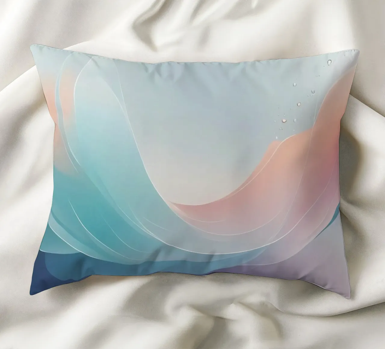Soft pastel waves create an ethereal background decorative cushion by DesignDoodle