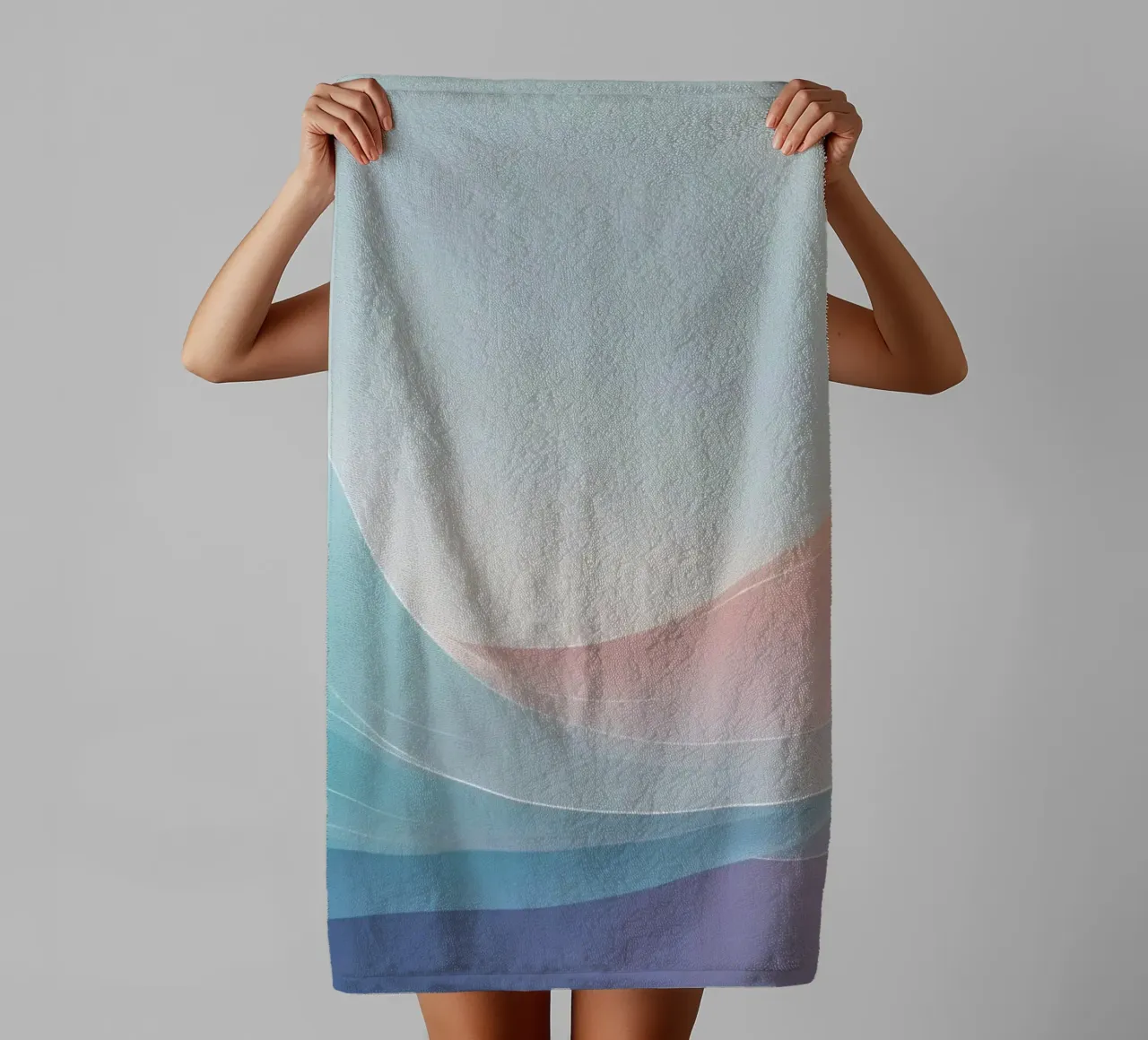 Soft pastel waves create an ethereal background towel by DesignDoodle