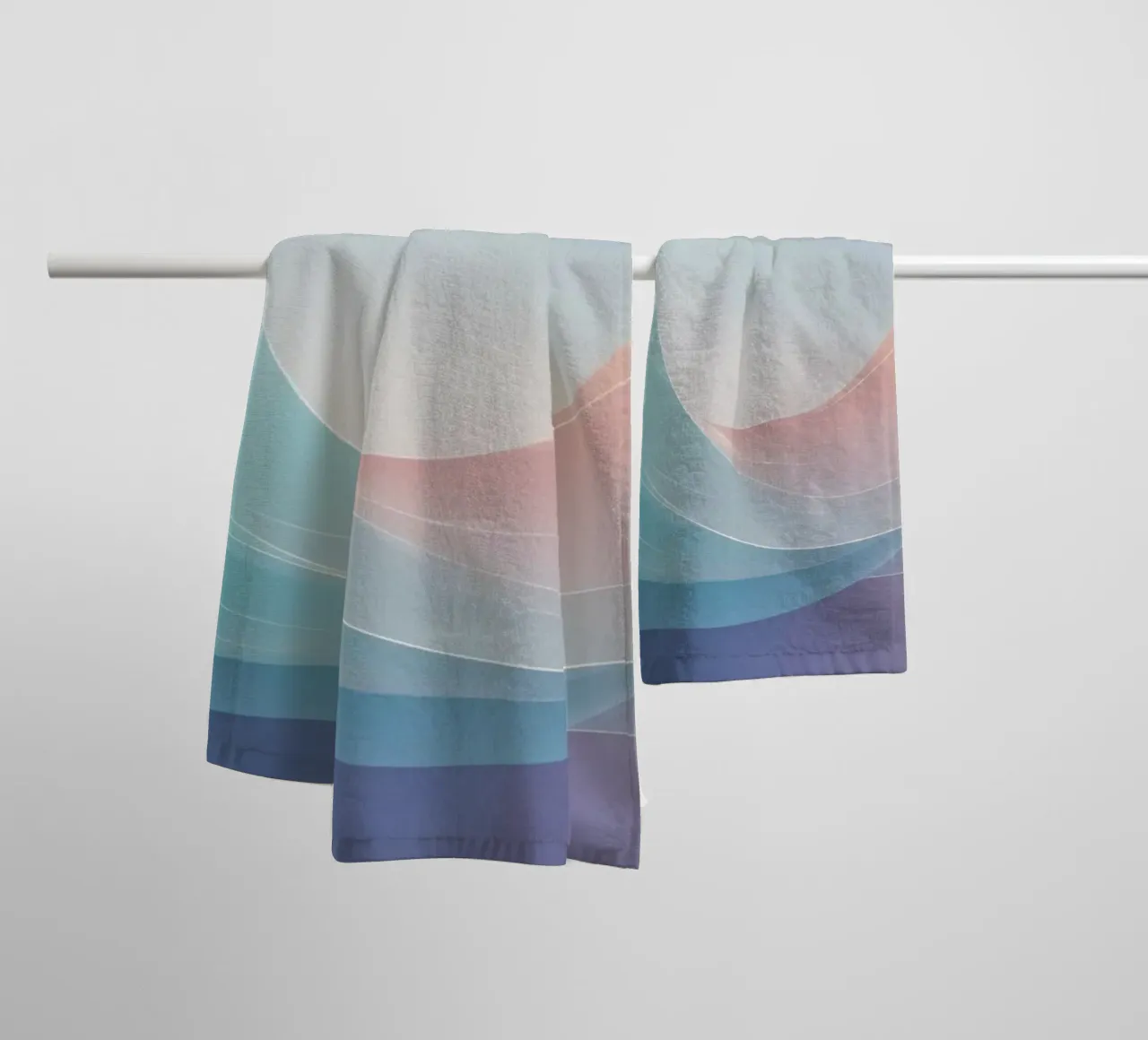 Soft pastel waves create an ethereal background towel by DesignDoodle